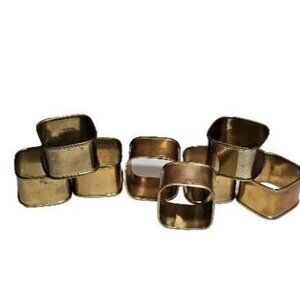 Aged Brass Square Napkin Rings 1.5in set-8 rustic tarnished Vtg India 1980s